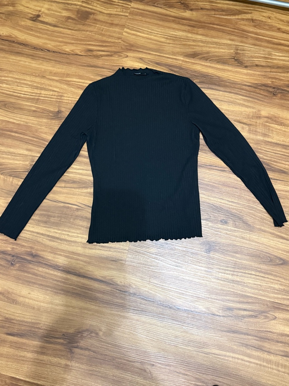 Only Black Ribbed Long Sleeve Mock Neck Top